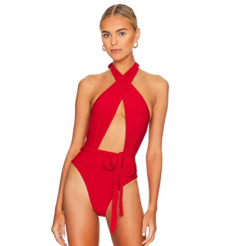 PQ Swim Red Halter One Piece